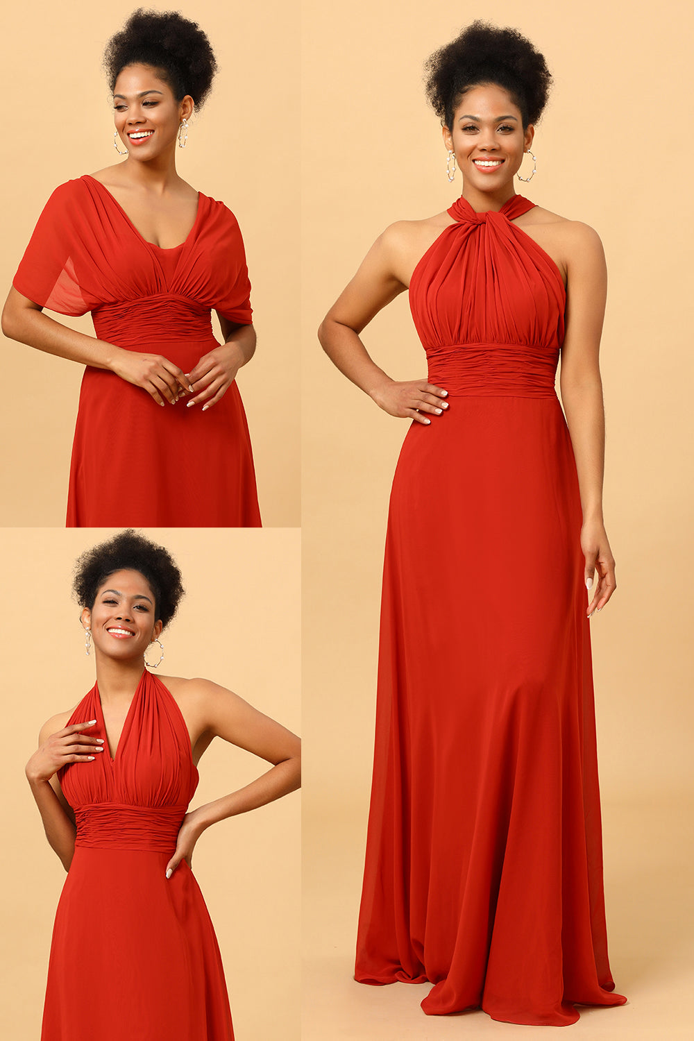 Rust Red Convertible Chiffon Bridesmaid Dress