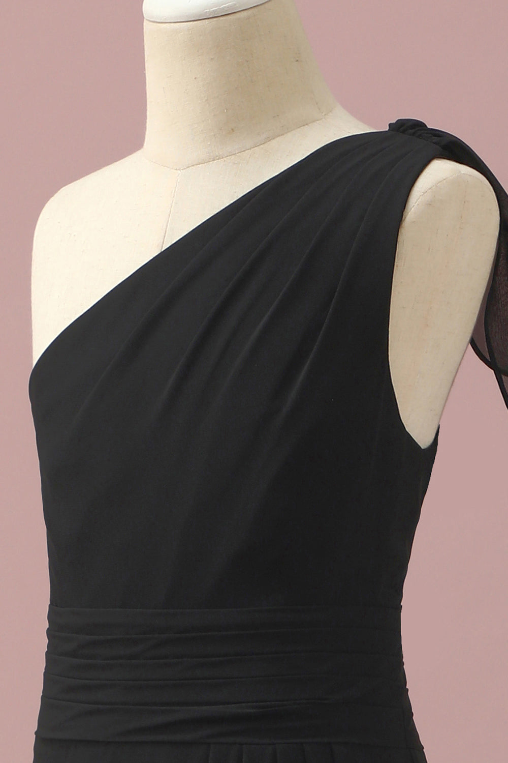 Black Chiffon One Shoulder A-Line Junior Bridesmaid Dress