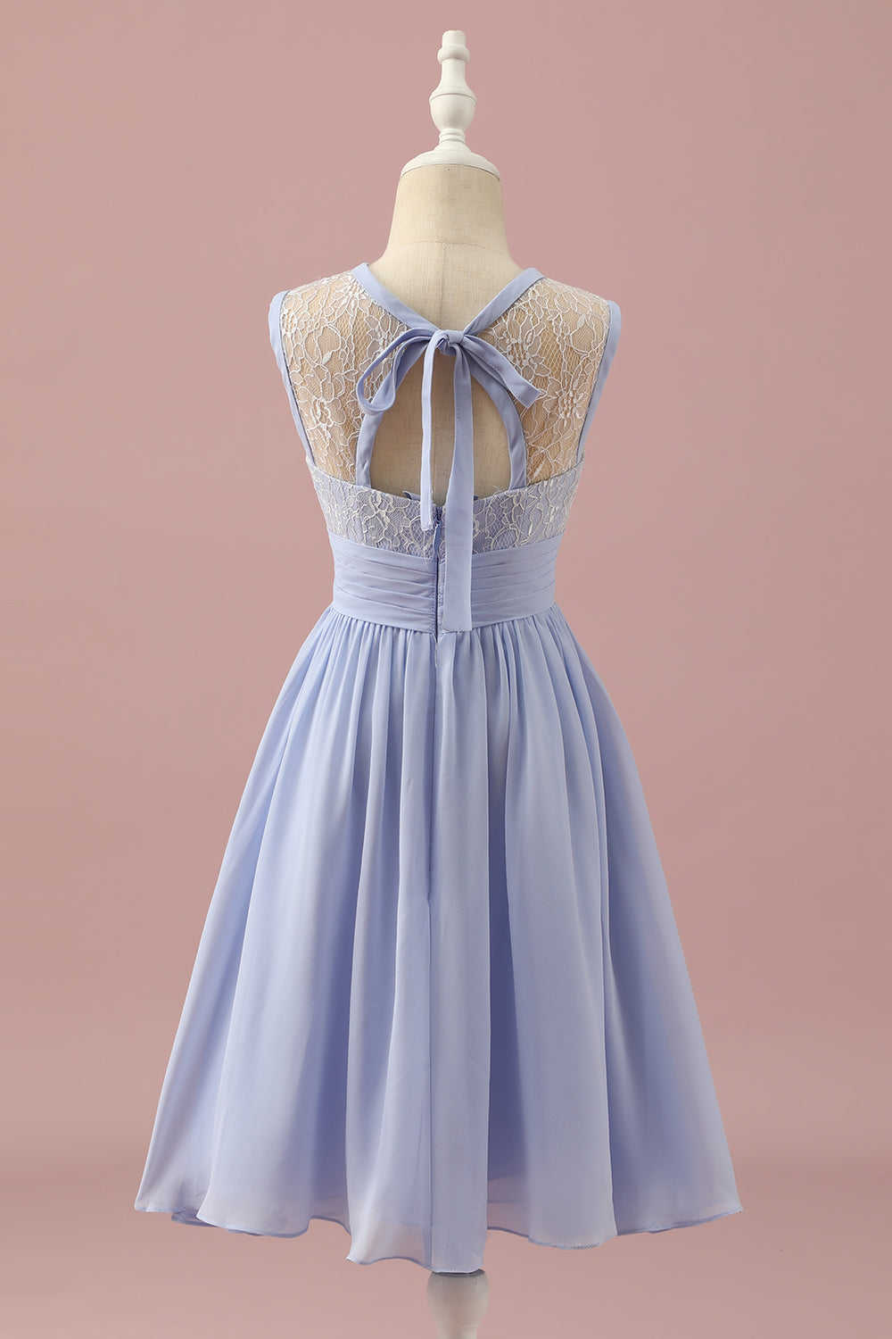 Light Purple Lace and Chiffon Short Junior Bridesmaid Dress