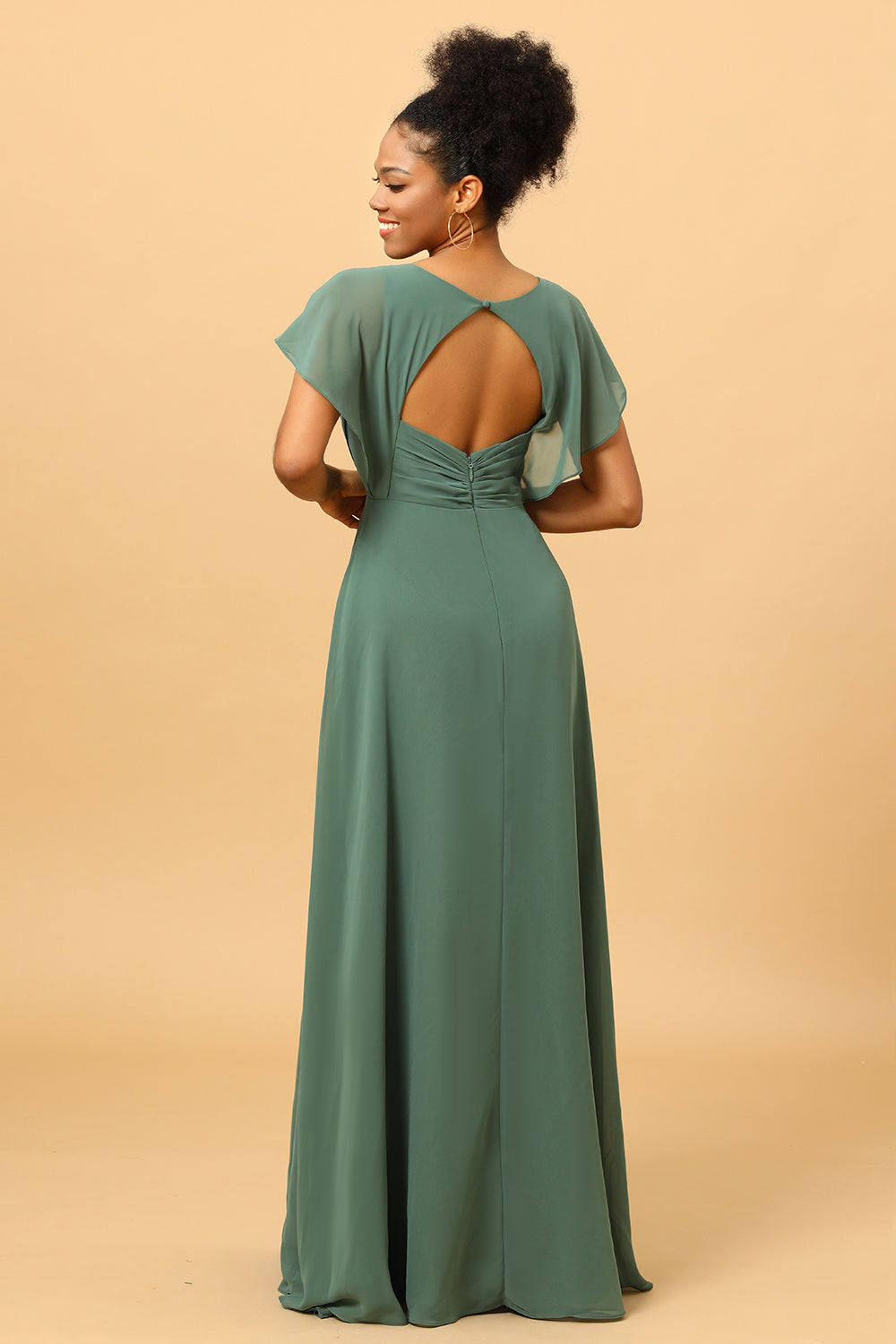 Chiffon A-line Green Bridesmaid Dress with Slit