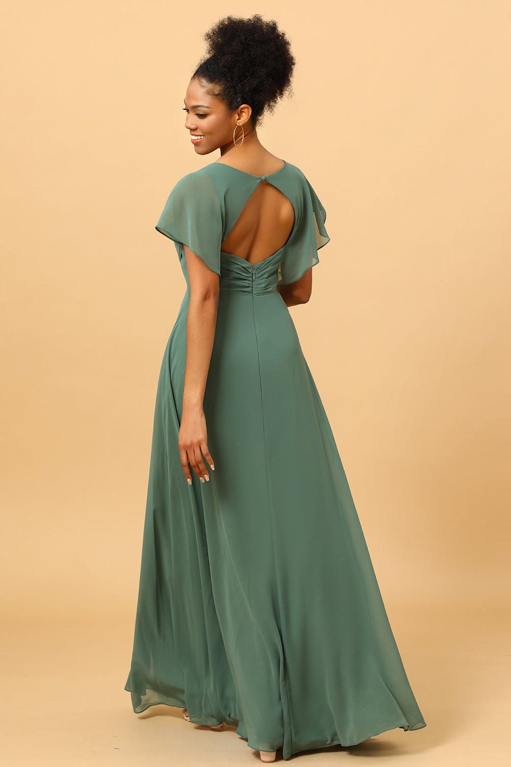 Chiffon A-line Green Bridesmaid Dress with Slit