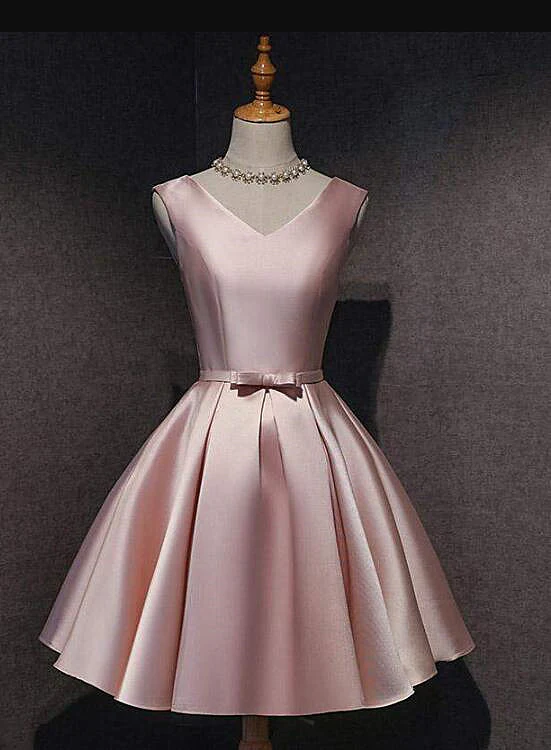 Pink Off Shoulder Homecoming Dress, Pink Party Dress , Cute Satin Dress