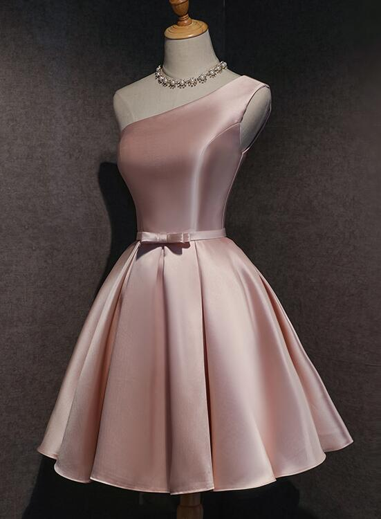 Pink Off Shoulder Homecoming Dress, Pink Party Dress , Cute Satin Dress