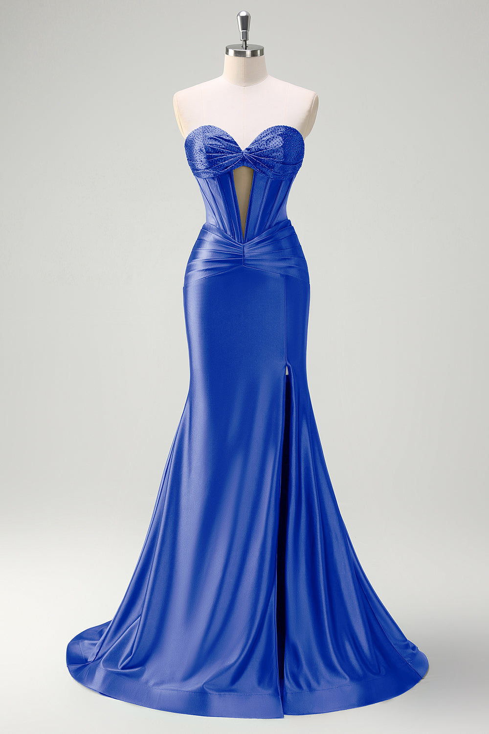 Royal Blue Beaded Mermaid Sweetheart Long Prom Dress with Slit