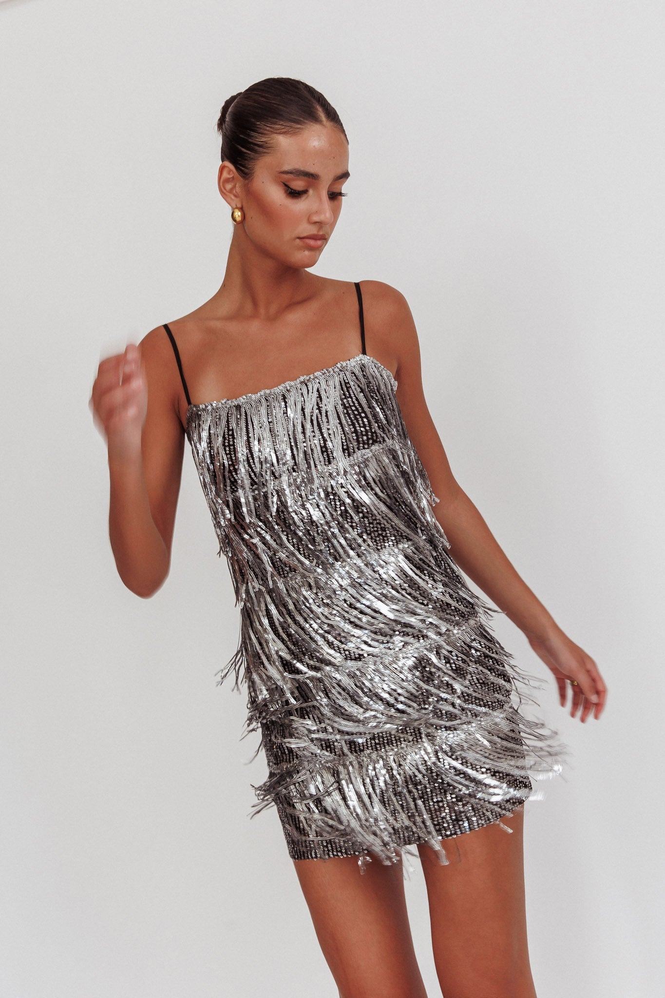 New York Nights Sequin Fringe Mini Dress Black