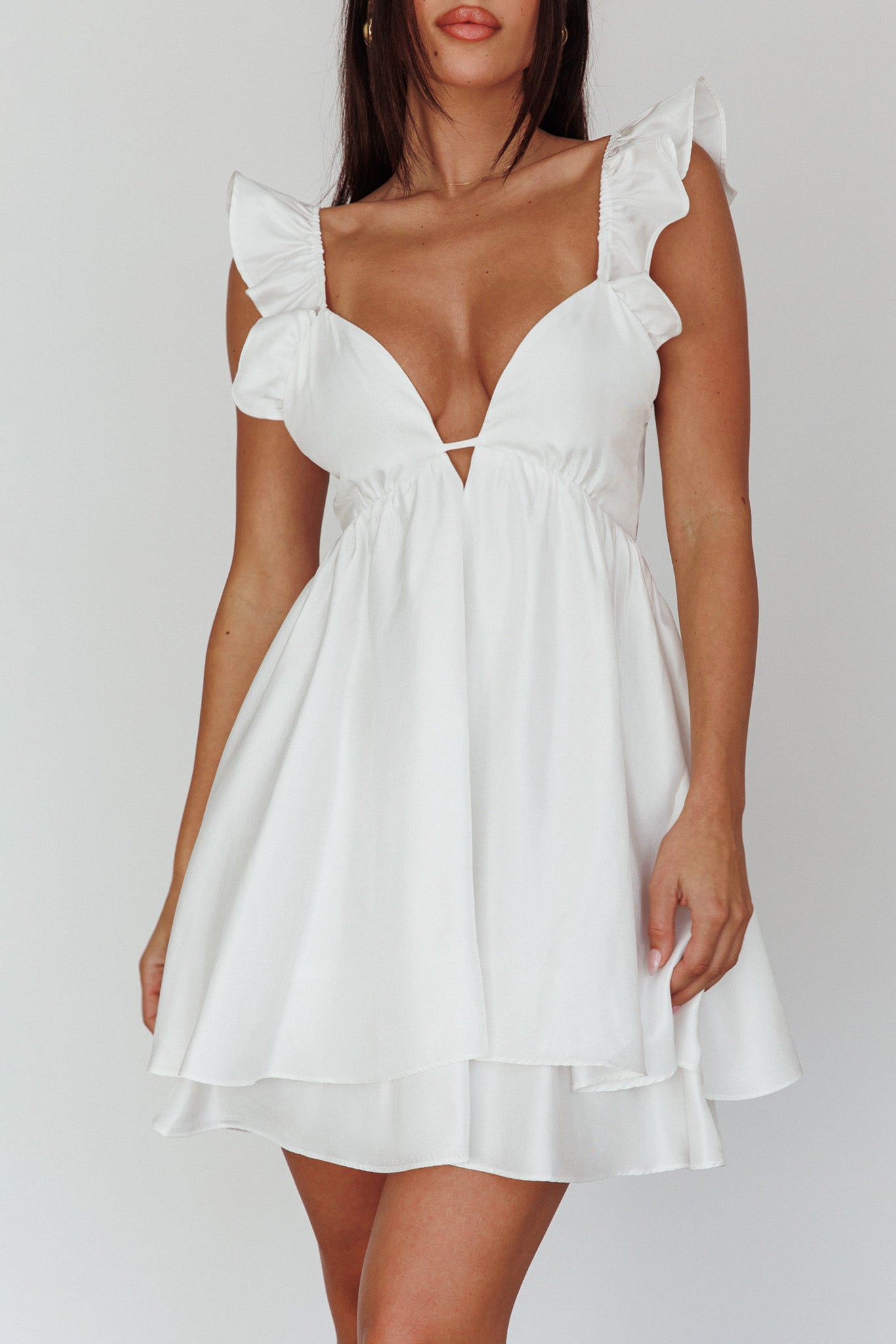 Siren Song Frill Strap Mini Dress White