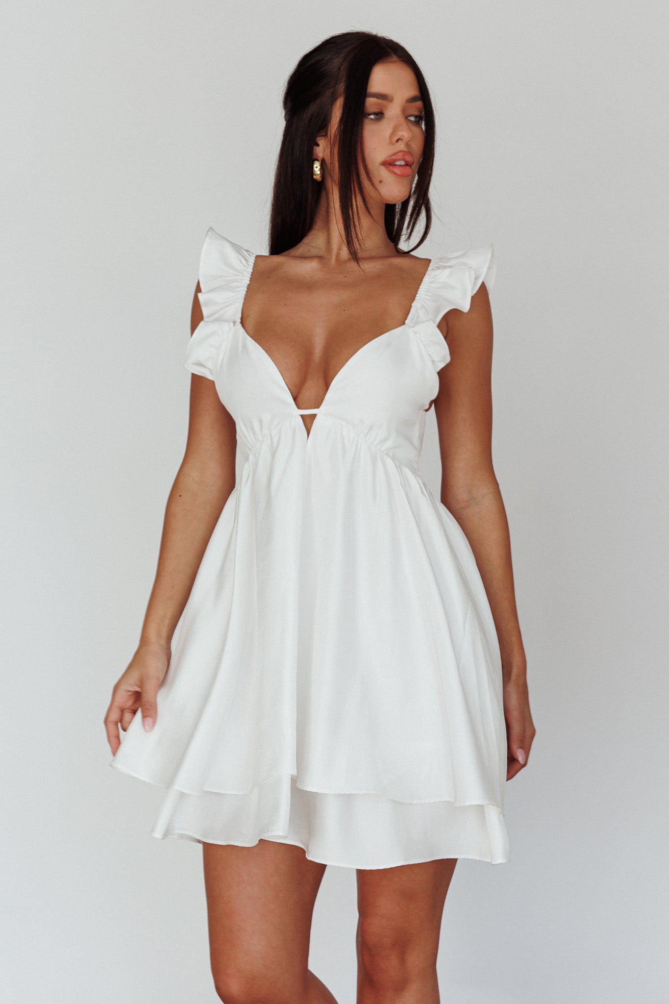 Siren Song Frill Strap Mini Dress White