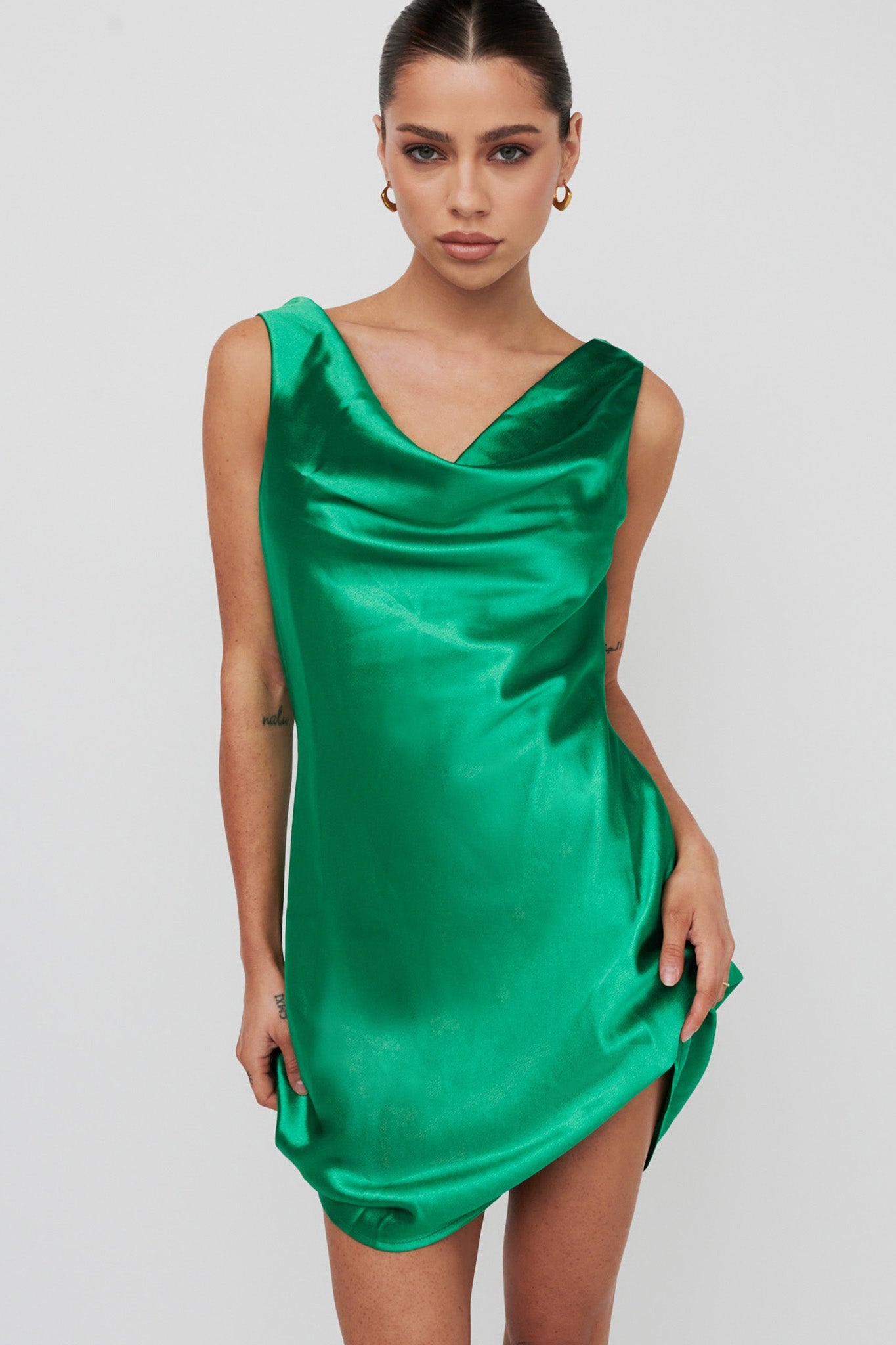 Casablanca Night Cowl Mini Dress Green