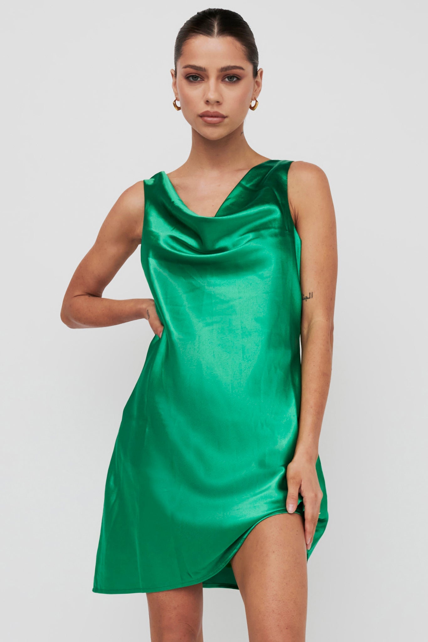 Casablanca Night Cowl Mini Dress Green