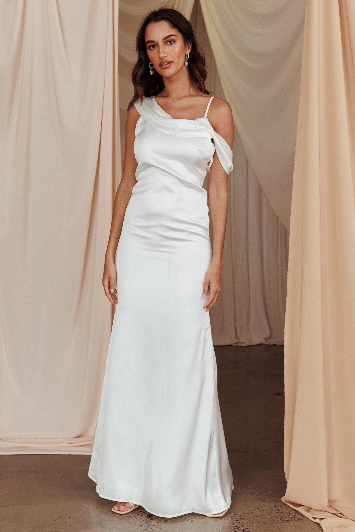 Dawna Draped Sleeve Maxi Dress White