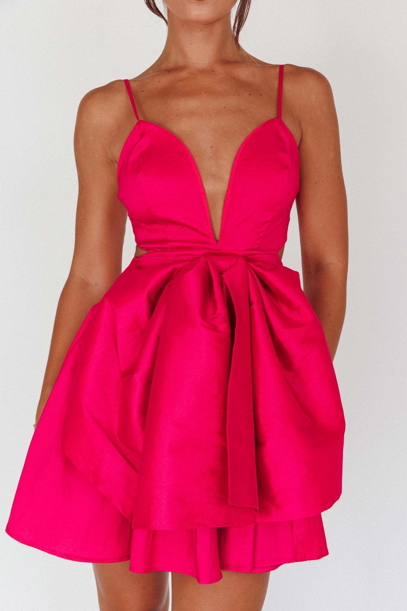 Life Is Rosy Large Bow Mini Dress Fuchsia