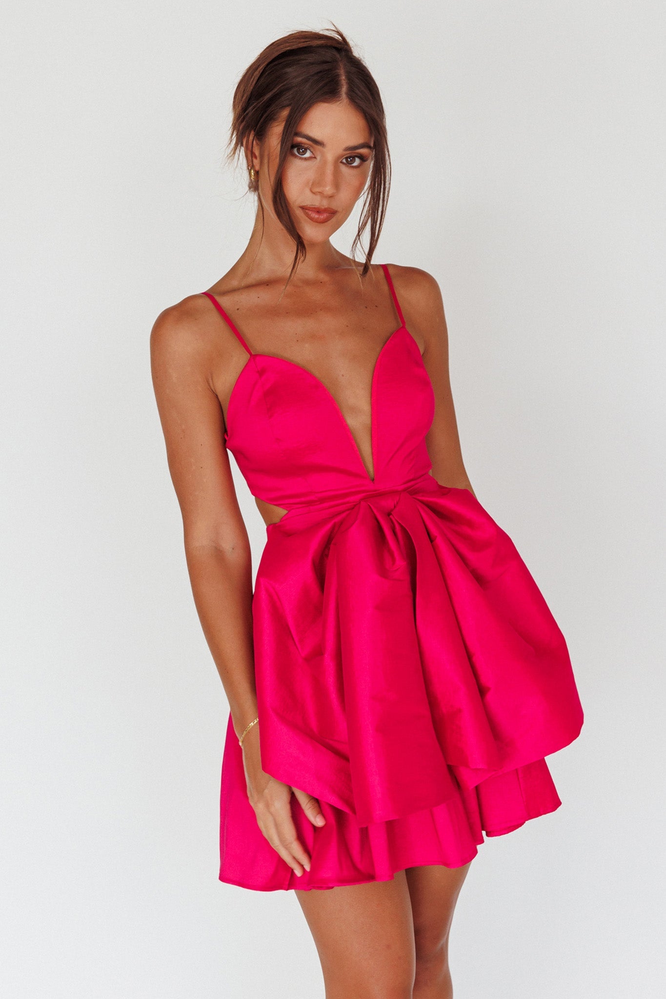 Life Is Rosy Large Bow Mini Dress Fuchsia