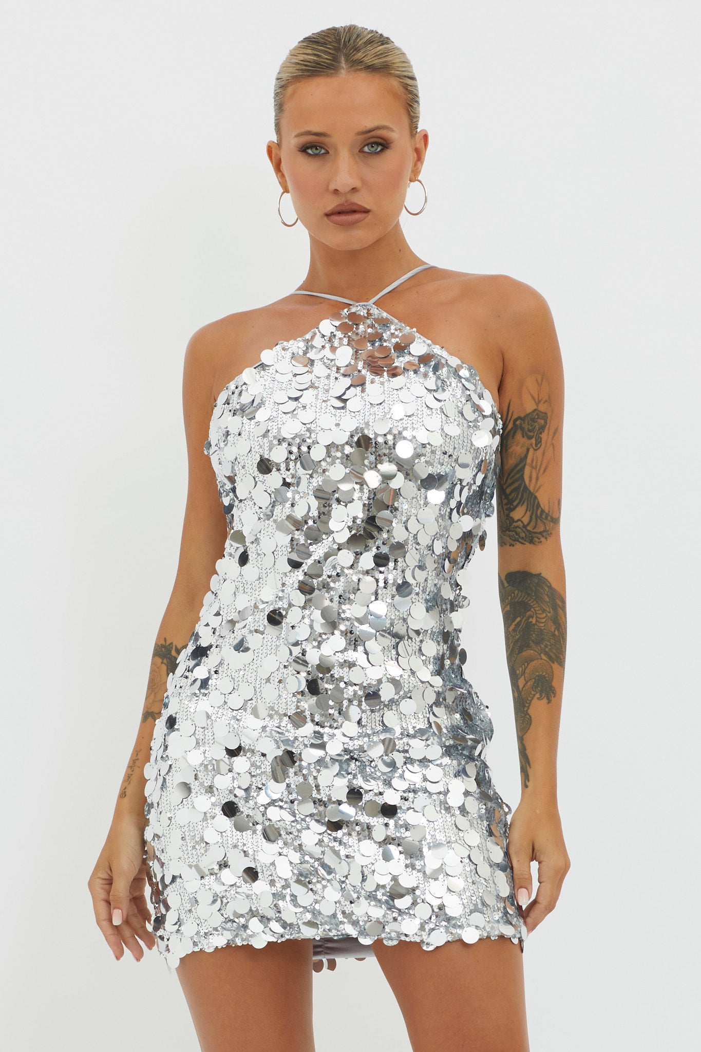 Champagne Twist Sequin Mini Dress Silver