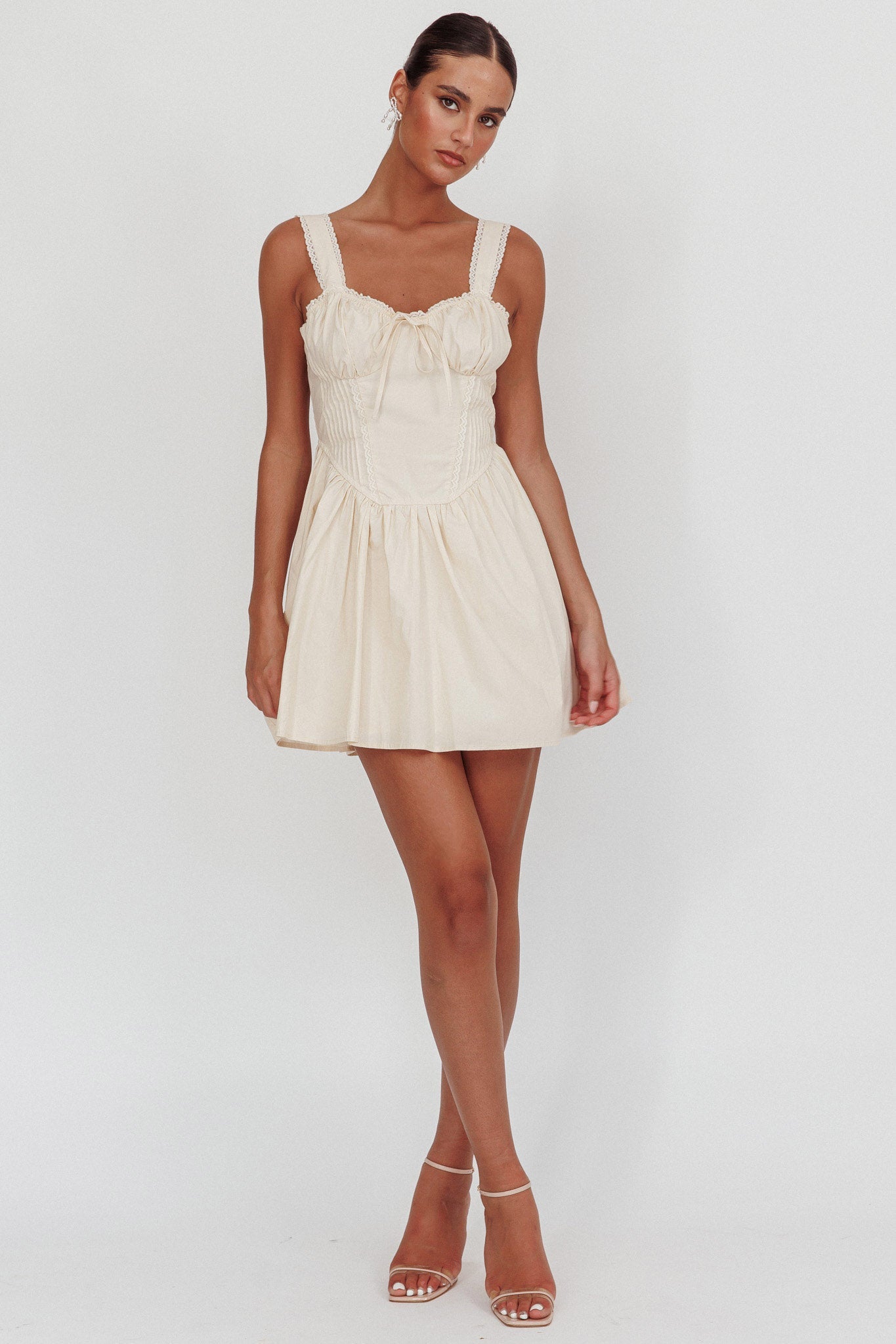 Florabella Corset Bodice Bow Mini Dress Cream