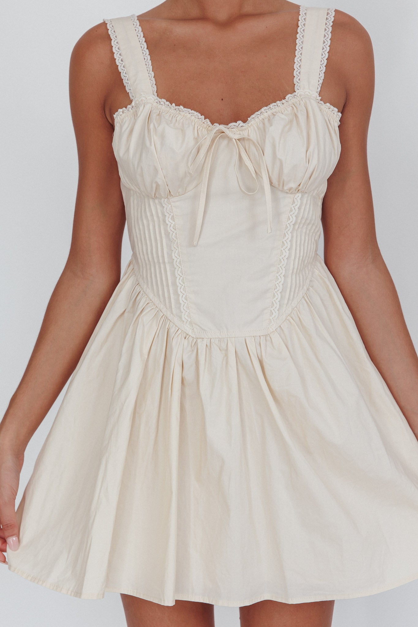 Florabella Corset Bodice Bow Mini Dress Cream