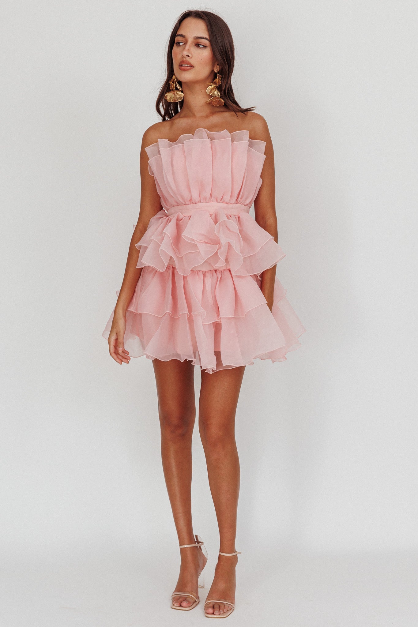 Bon Bon Tiered Chiffon Mini Dress Blush