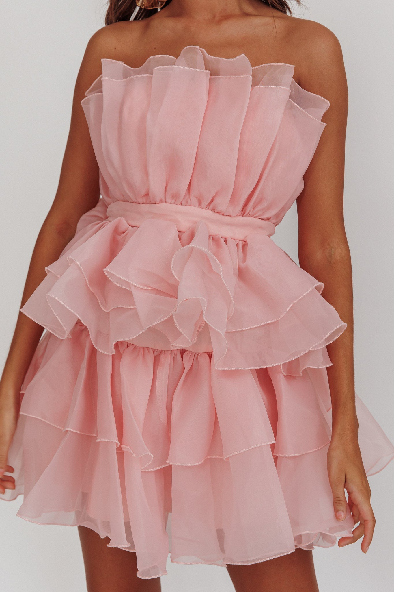 Bon Bon Tiered Chiffon Mini Dress Blush