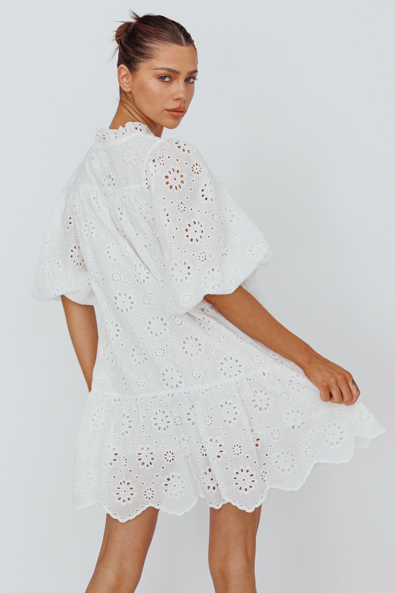 She's A Gem Eyelet Shift Dress White