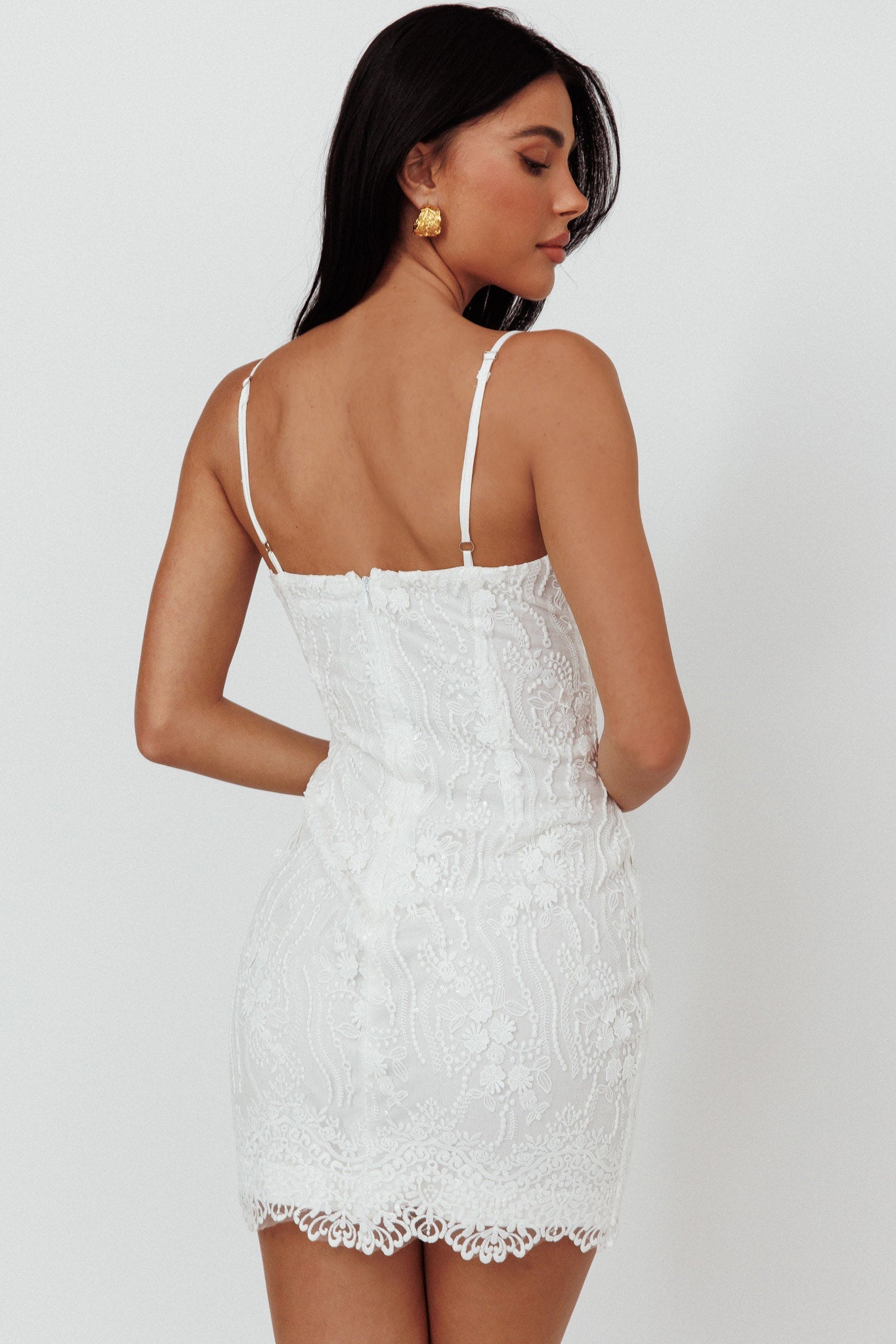 Denise Lace & Sequin Mini Dress White