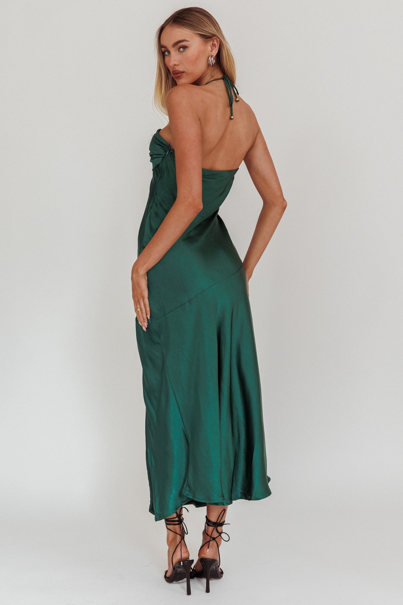 Kindred Spirit Strapless Gathered Bust Midi Dress Forest Green