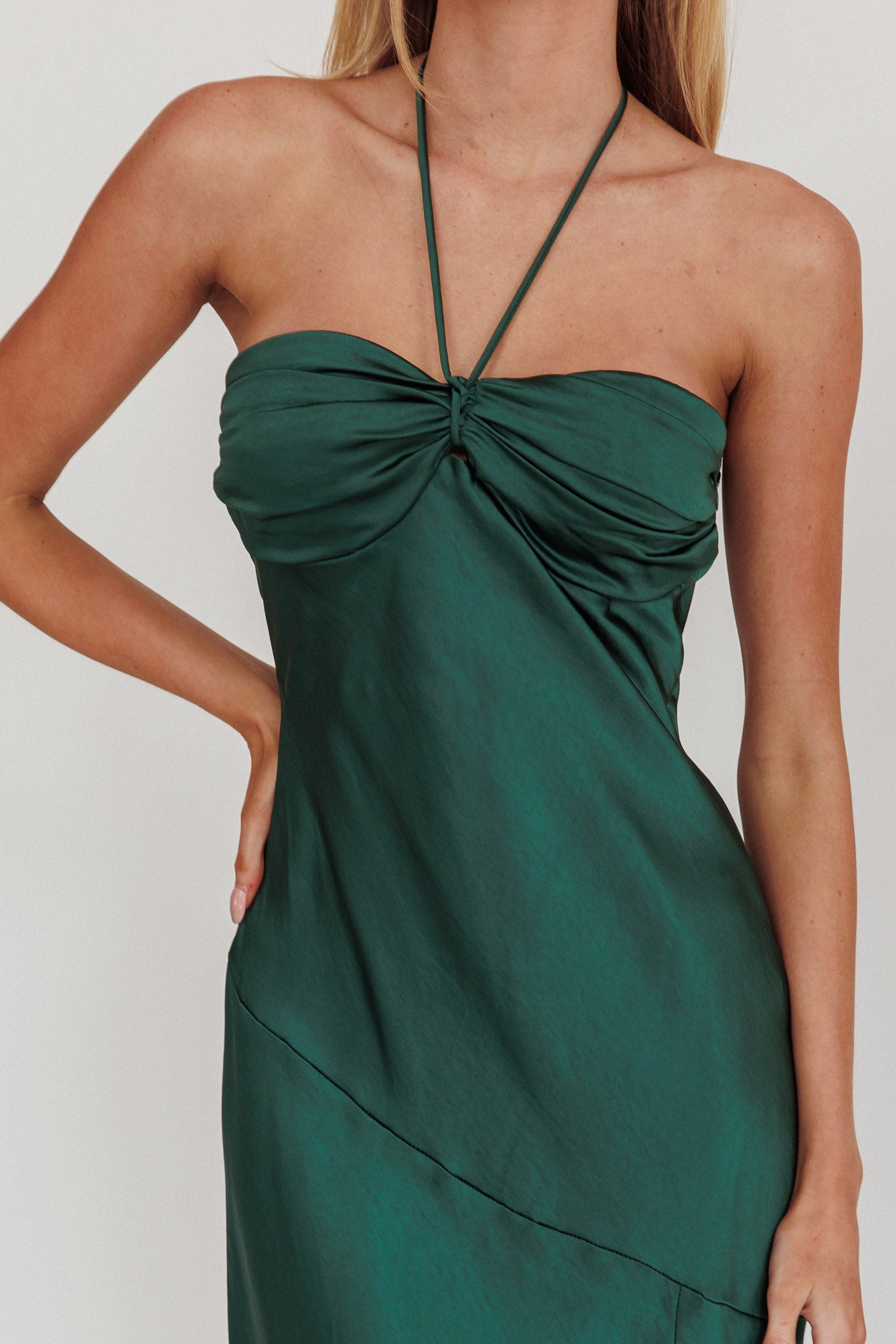 Kindred Spirit Strapless Gathered Bust Midi Dress Forest Green