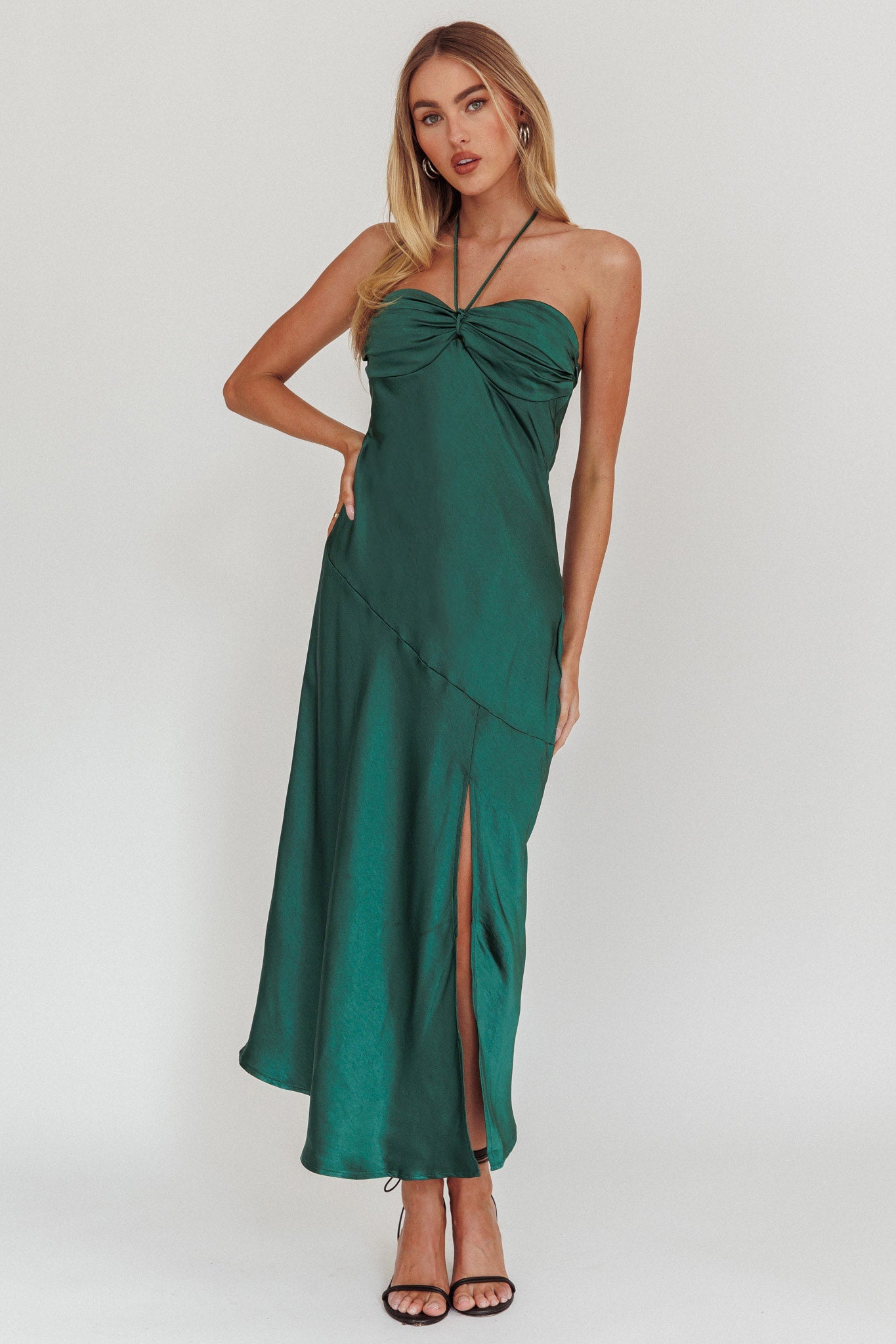 Kindred Spirit Strapless Gathered Bust Midi Dress Forest Green