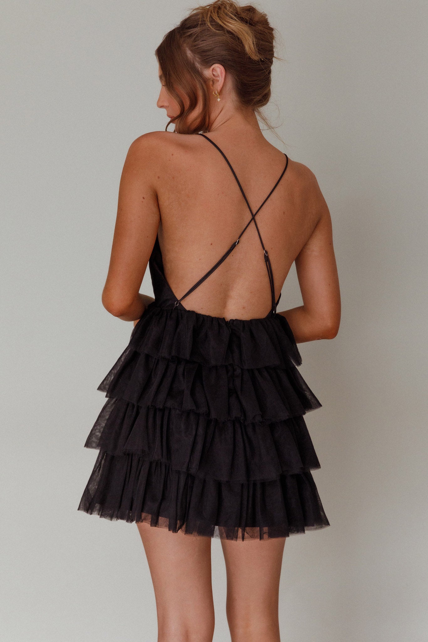 Auguste Tiered Frill Mini Dress Black