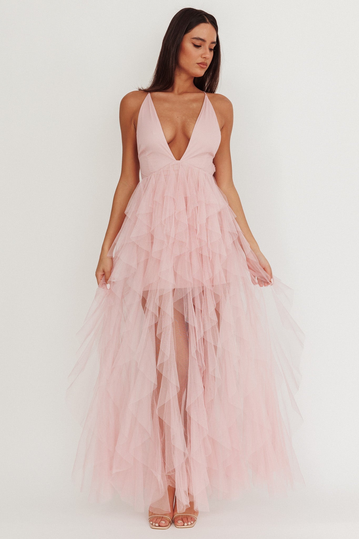 Auguste Cascading Frill Maxi Dress Blush