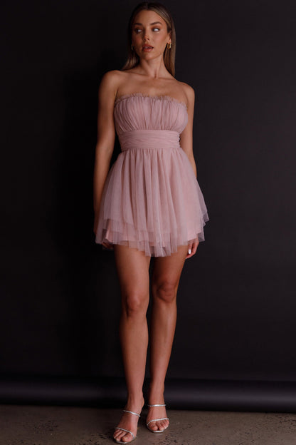Fayette Strapless Mesh Mini Dress Blush