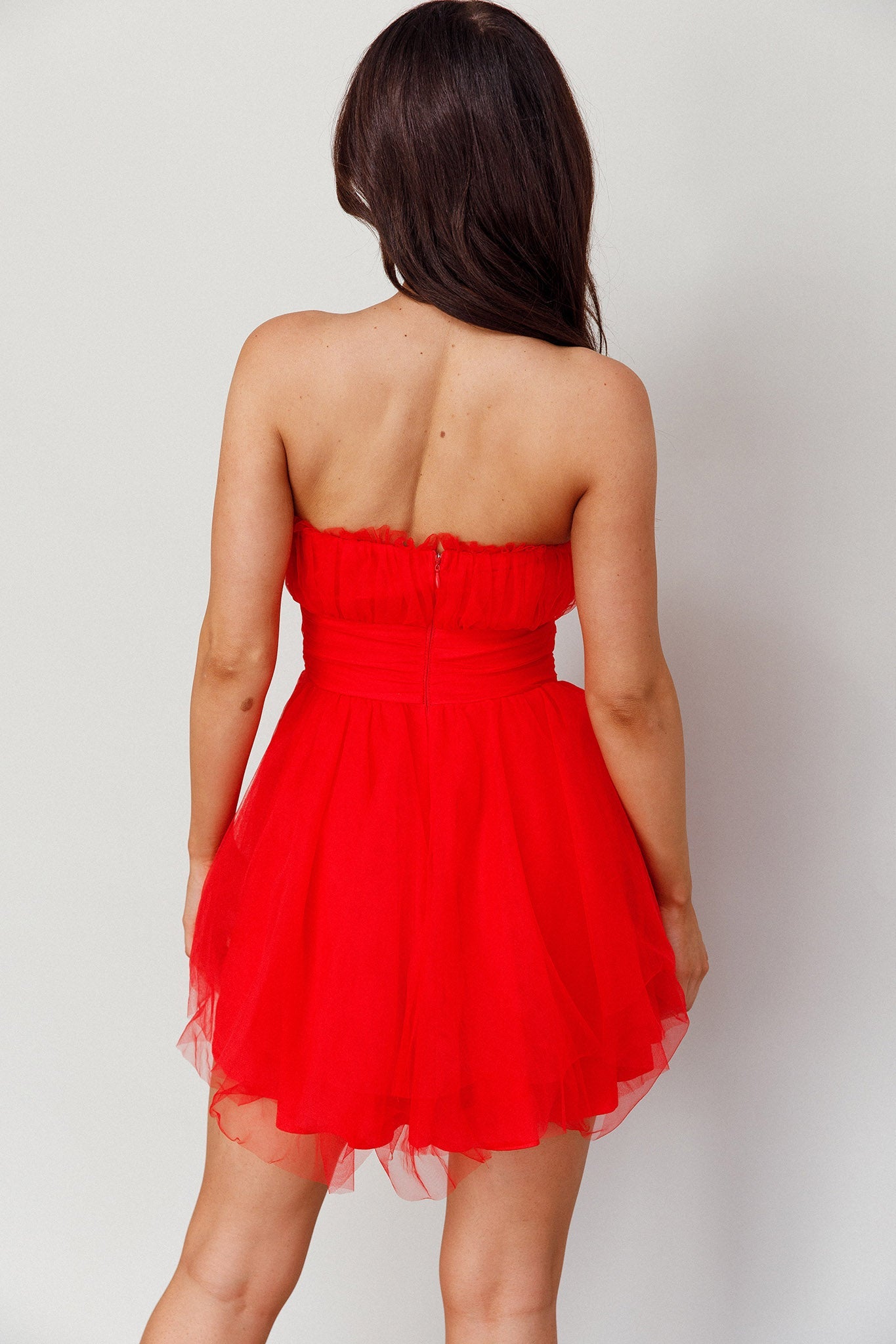 Fayette Strapless Mesh Mini Dress Red