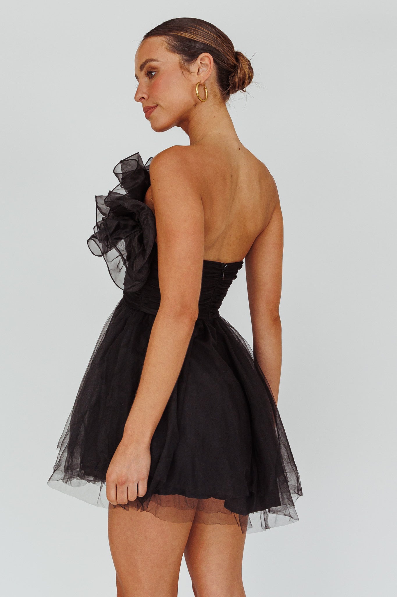 My Beloved Organza Frill Mini Dress Black