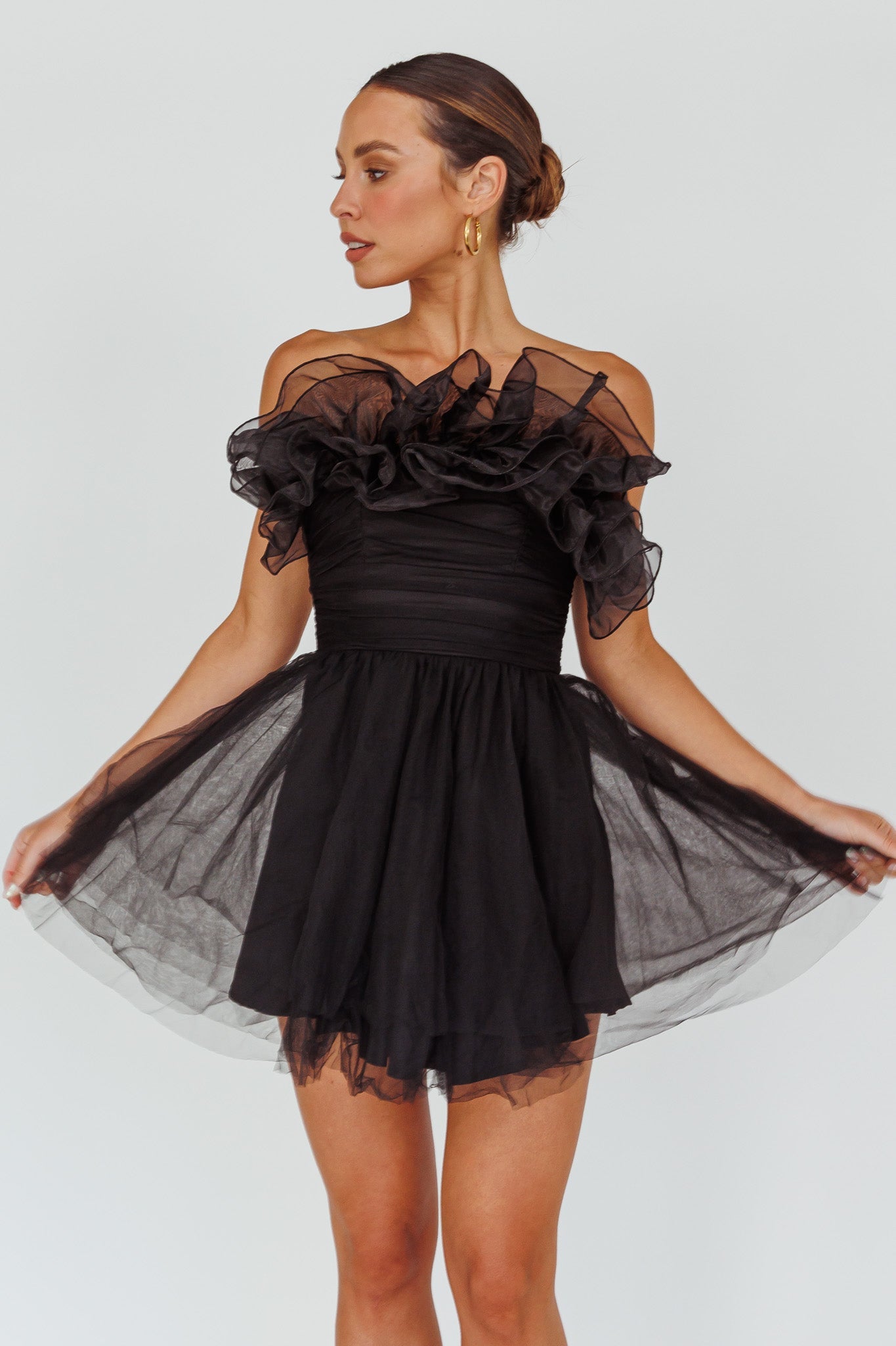 My Beloved Organza Frill Mini Dress Black