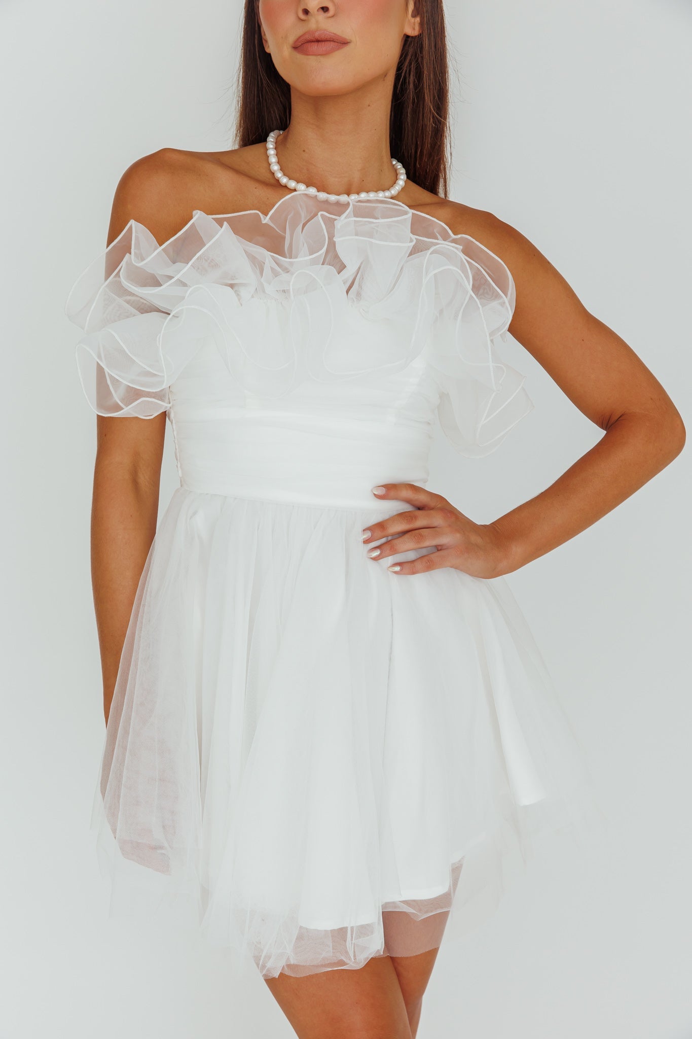 My Beloved Organza Frill Mini Dress White