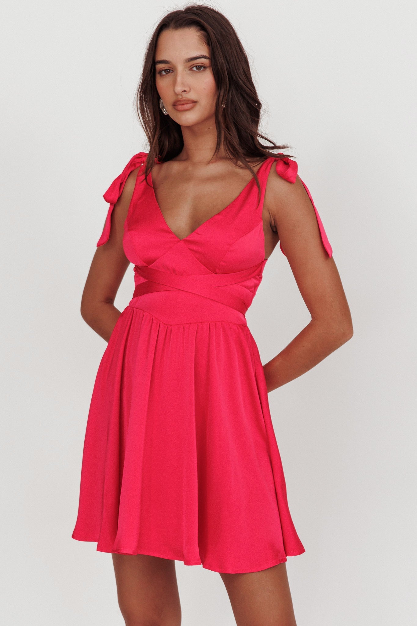 Majesty Tied Shoulder Mini Dress Hot Pink