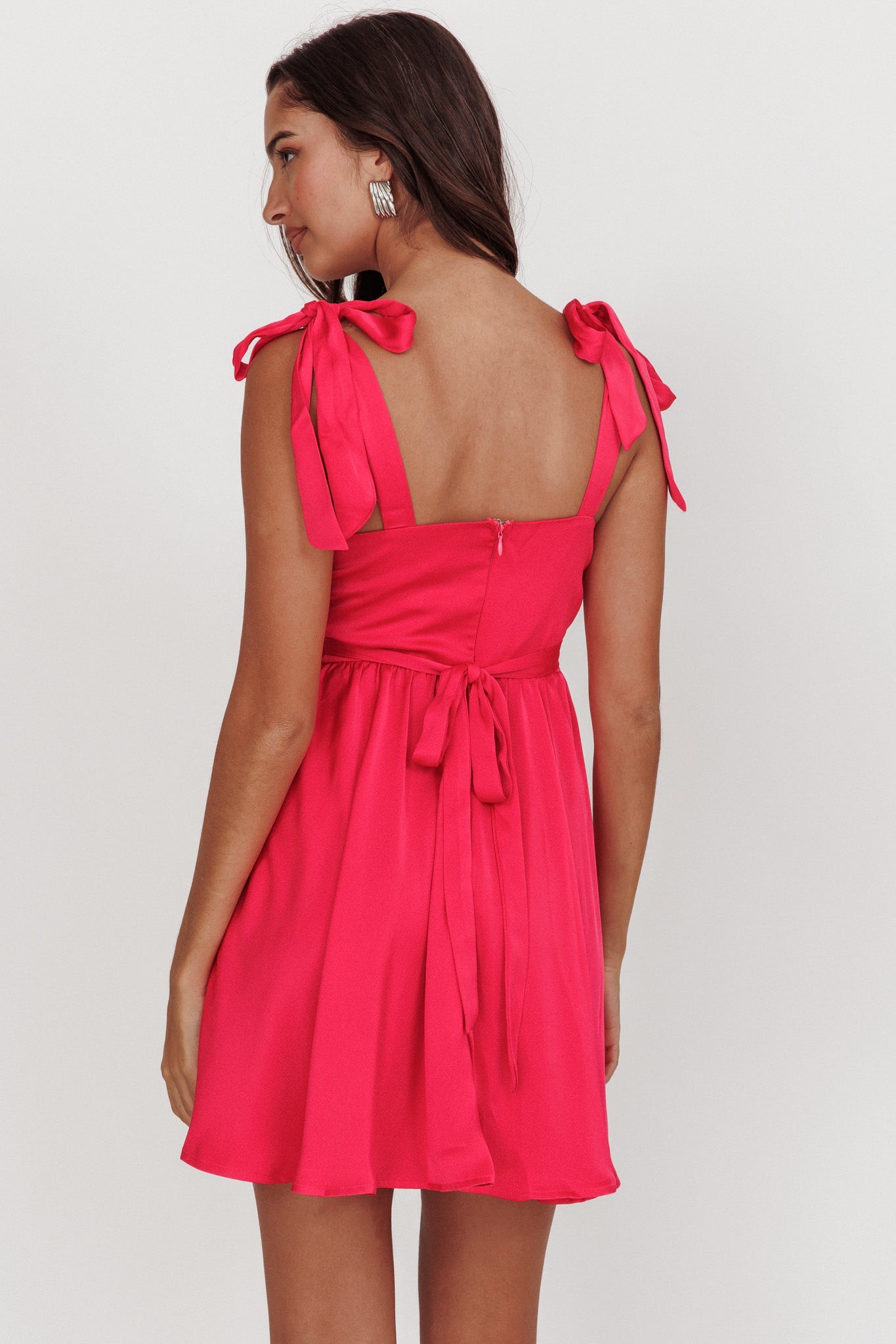 Majesty Tied Shoulder Mini Dress Hot Pink