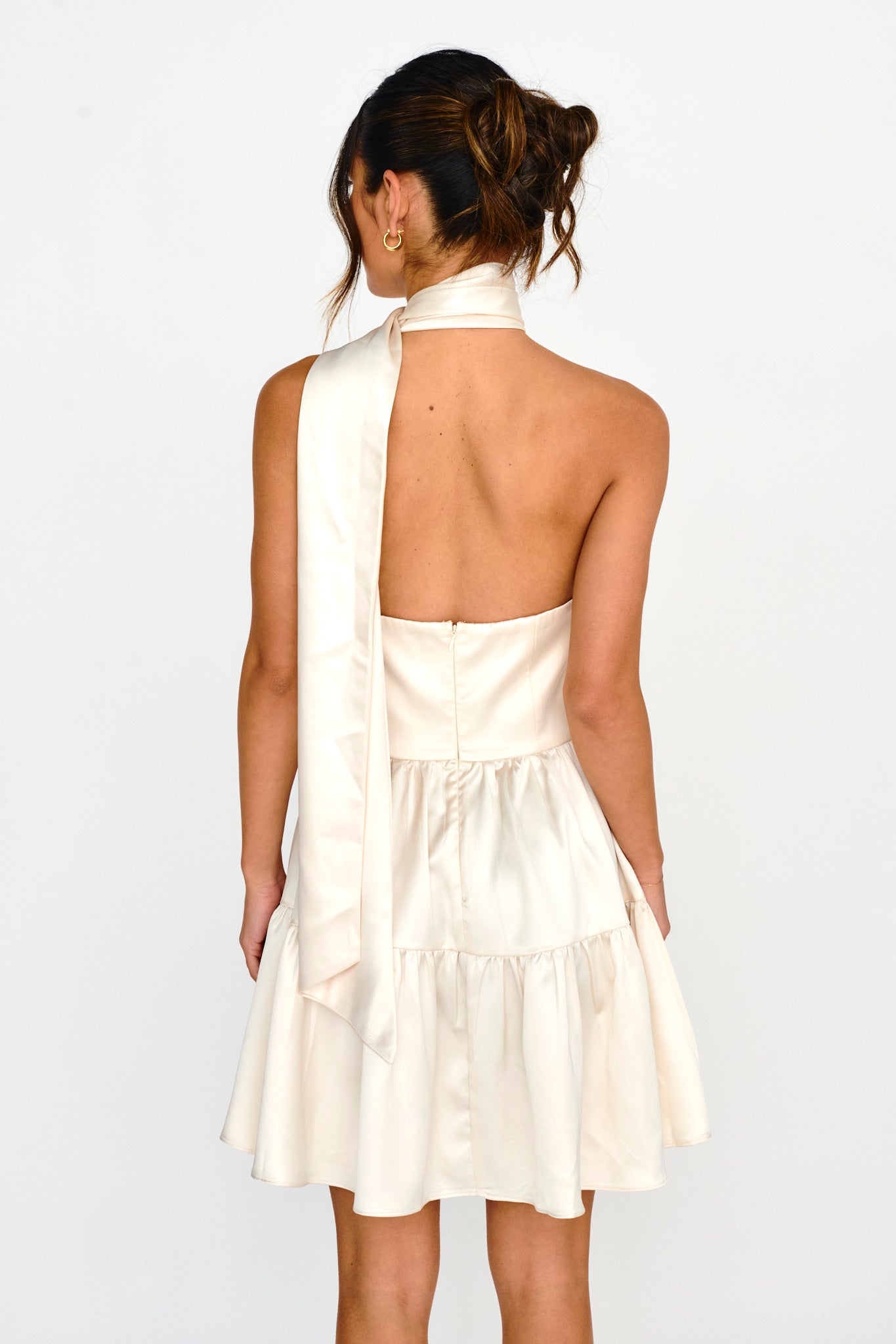 Gimme Love Open Back Flounce Mini Dress Oyster