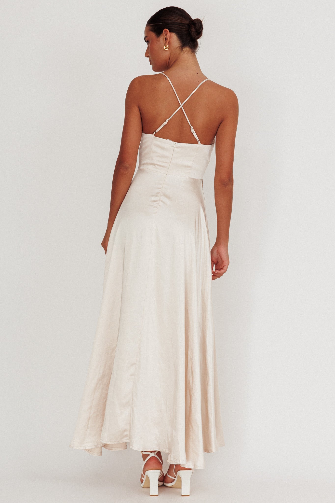 Inner Light Gathered Bust Split Maxi Dress Champagne