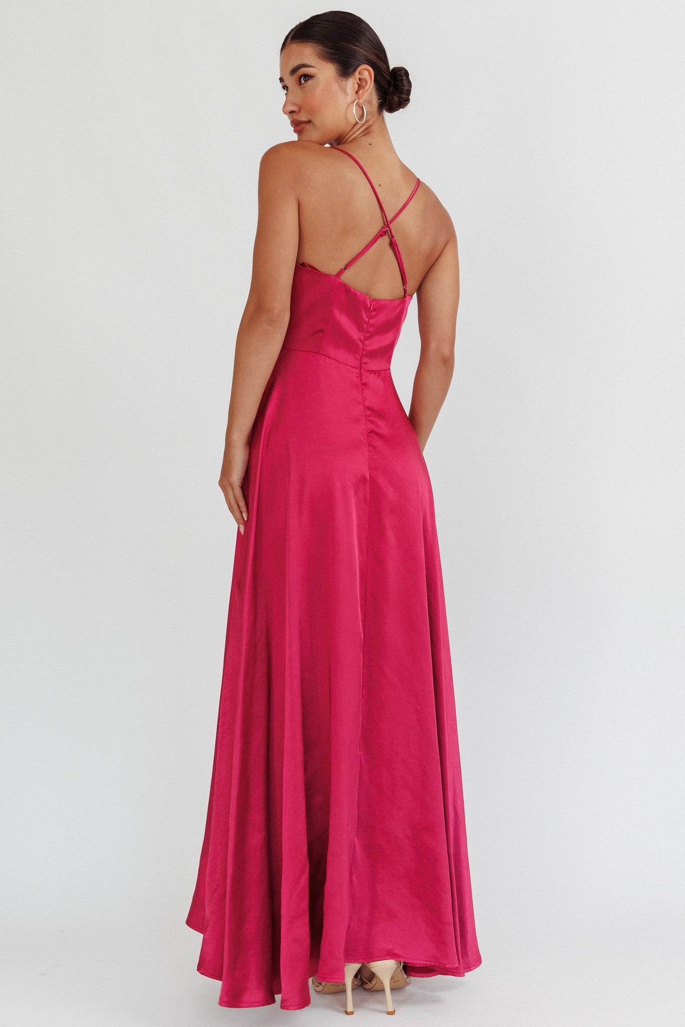 Inner Light Gathered Bust Split Maxi Dress Wine