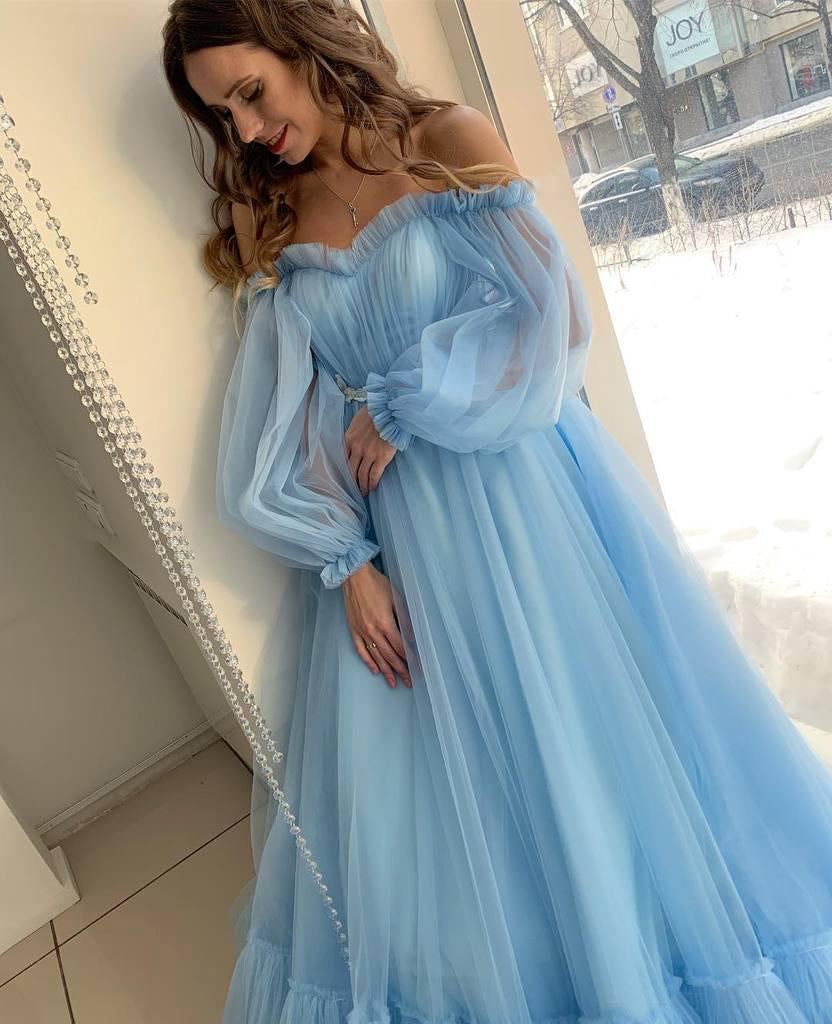 Quinceanera Dress A-line Sky Blue Bohemian Tulle Beach Summer Prom Dress