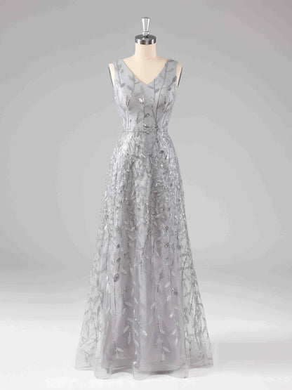 Veda Classic V-Neck A-line Formal Dresses with Sequins