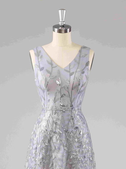 Veda Classic V-Neck A-line Formal Dresses with Sequins