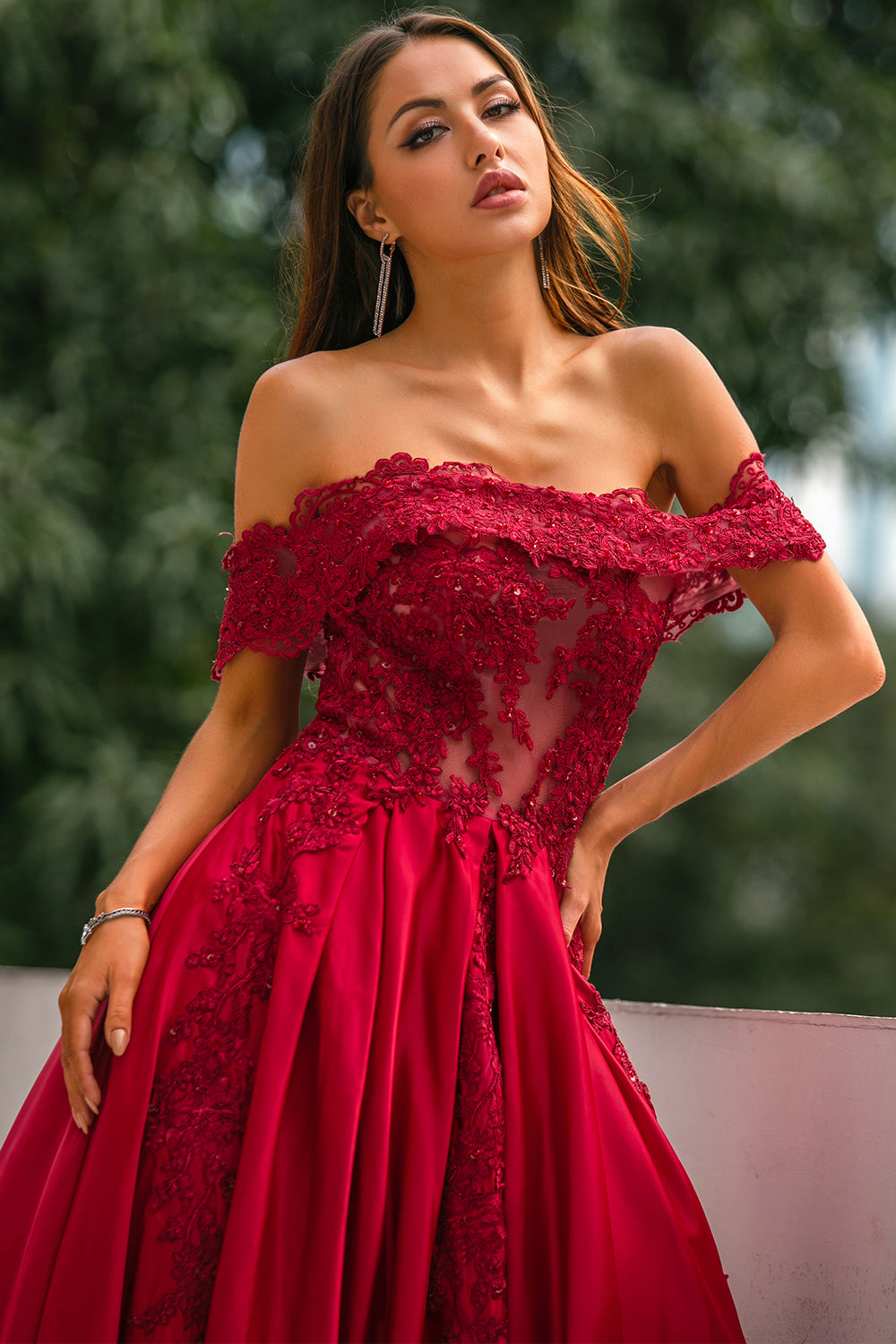 Red Off the Shoulder Long Prom Dress