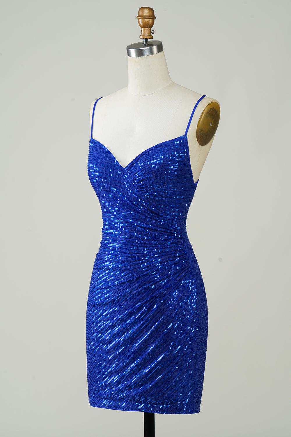 Sparkly Bodycon Spaghetti Straps Royal Blue Sequins Short Homecoming Dress