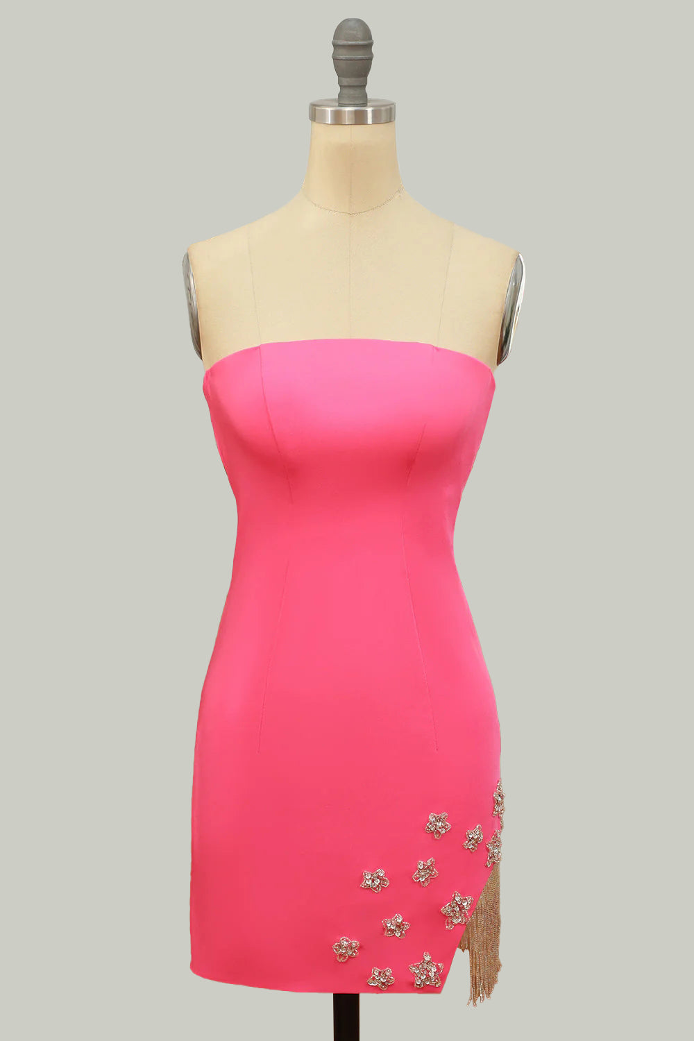 Stylish Fuchsia Sheath Strapless Short Homecoming Dress with Tassel