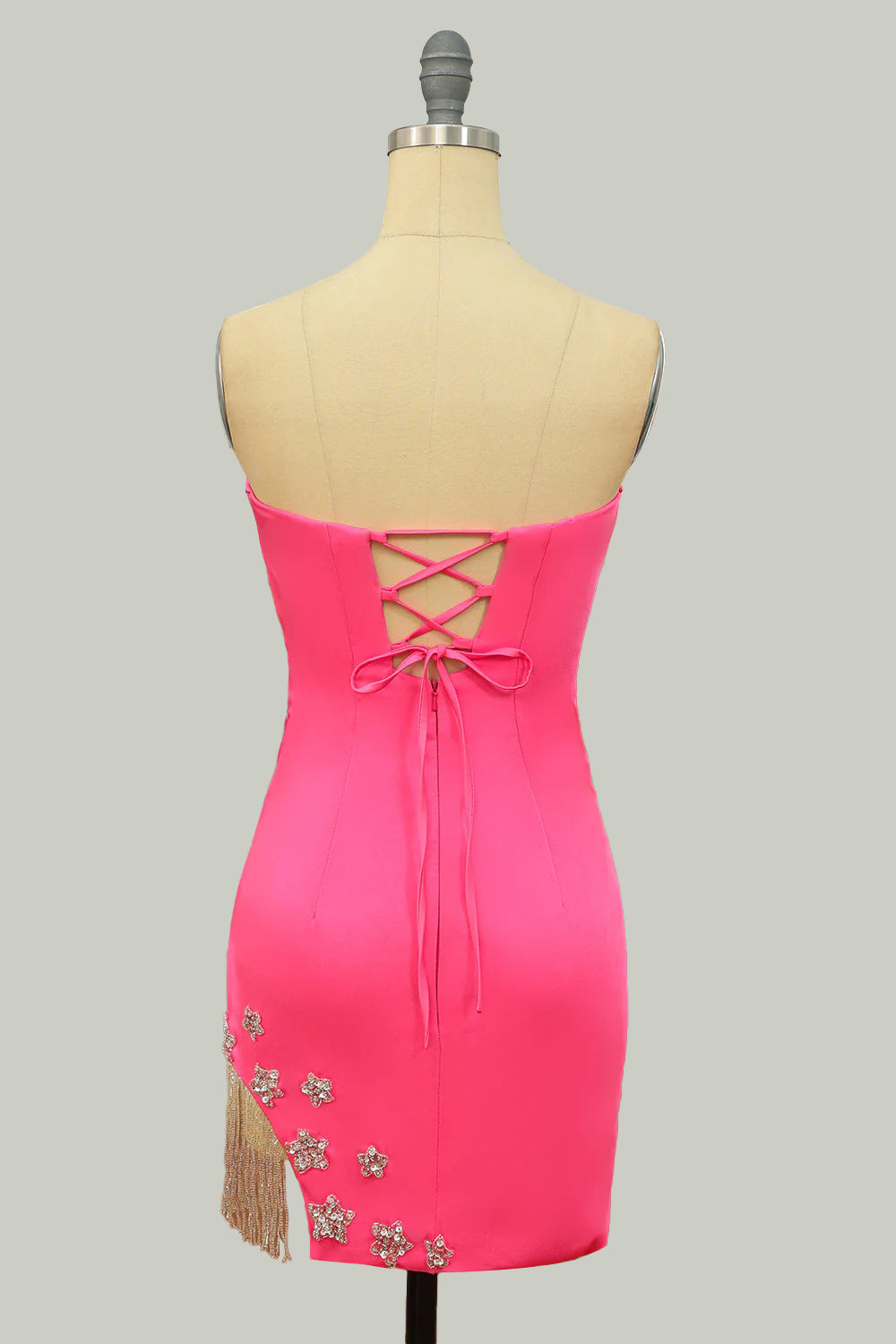 Stylish Fuchsia Sheath Strapless Short Homecoming Dress with Tassel