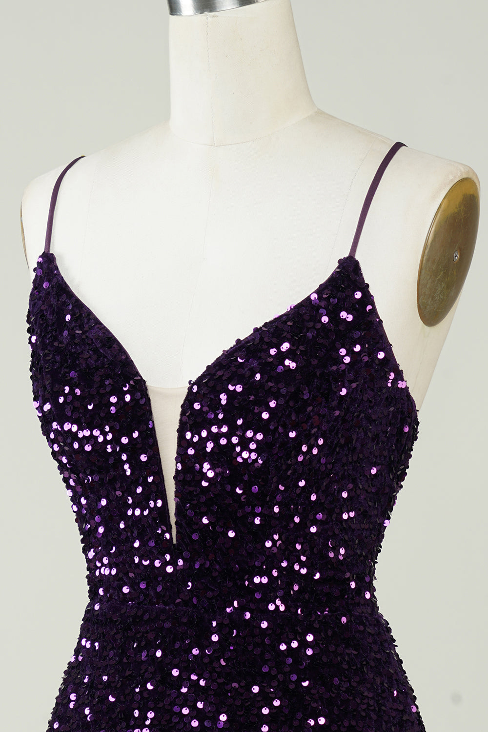 Sparkly Purple Sequins Backless Tight Short Homecoming Dress with Slit