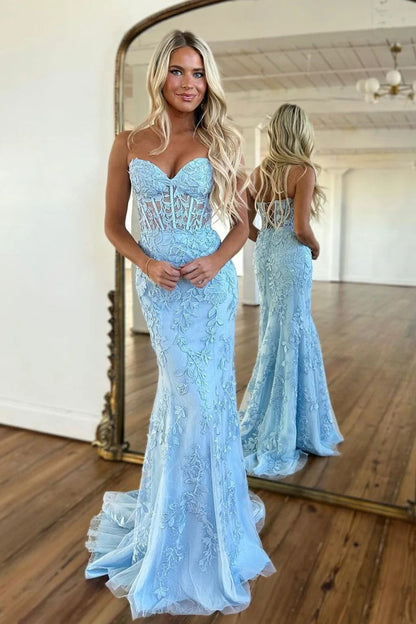 Evie |Mermaid Strapless Lace Prom Dress With Appliques