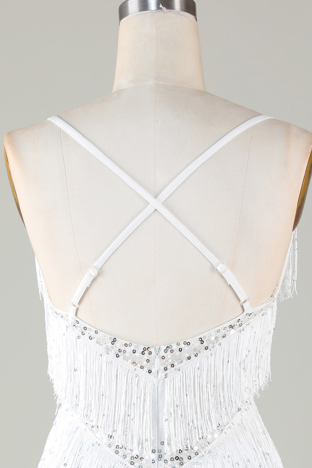 White Bodycon V-Neck Cross Back Tassel Homecoming Dress