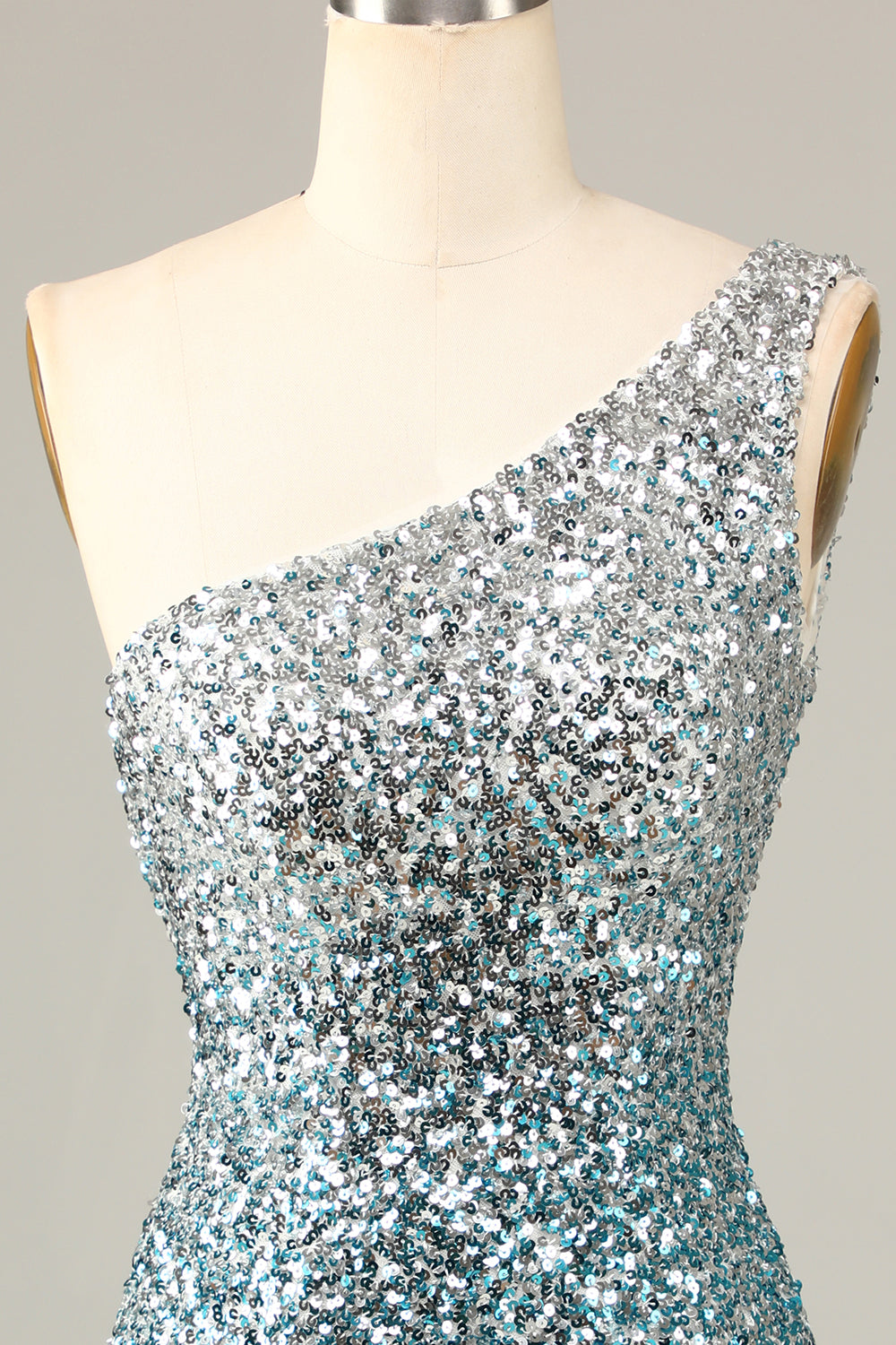 Sparkly Bodycon One Shoulder Blue Sequins Short Homecoming Dress with Tassel