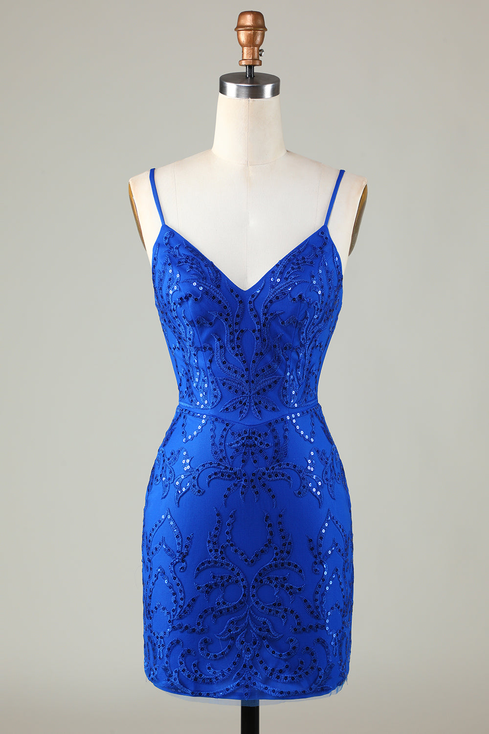 Sparkly Royal Blue Sequins Spaghetti Straps Tight Short Homecoming Dresses